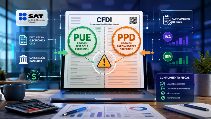PUE y PPD: diferencias entre pago en una sola exhibición y pago en parcialidades para CFDI